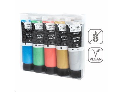 Creall Studio Metallic Acrylics, sada 5 metalických akrylových barev, každá tuba 120 ml