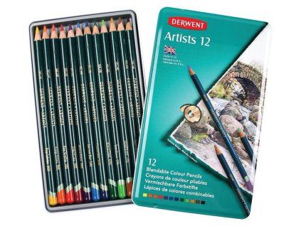Sada 12 uměleckých pastelek Derwent Artists s tuhou 5,6 mm pro kresbu a malbu
