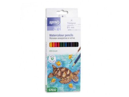Spree Art akvarelové pastelky se štětcem, sada 12 barev pro kreslení a malování