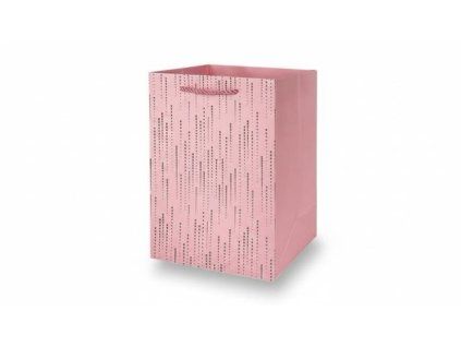 Růžová dárková papírová taška s potiskem, rozměry 44 x 31 x 12 cm, textilní provazová ucha