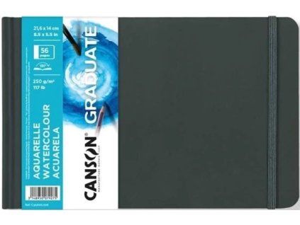 Canson Graduate Book Watercolor, akvarelový skicák 250 g, 56 stran, pevná vazba, gumička