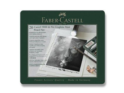 Sada 20 grafitových tužek Faber-Castell Pitt Graphite Matt a Castell 9000 v plechové krabičce