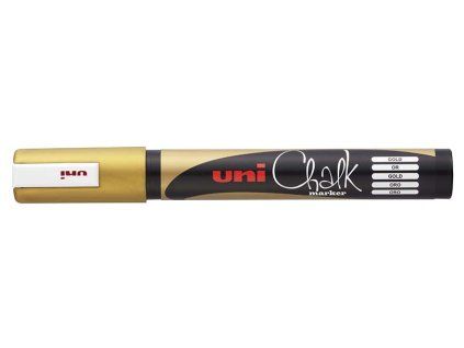 Uni Chalk Marker PWE-5M zlatý křídový popisovač se šířkou stopy 1,8 až 2,5 mm