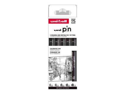 Sada 5 linerů Uni PIN Classic, černý pigmentový inkoust, tloušťky 0,2 až 1,0 mm