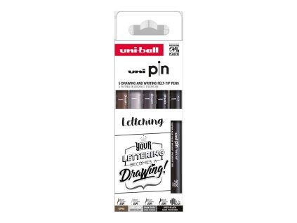 Sada linerů UNI PIN Creative Writing Lettering, 5 ks, mix barev, brush + fineliner