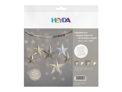 Heyda origami papíry 15x15 a 20x20 cm, šedá se zlatými hvězdičkami, sada 20 ks