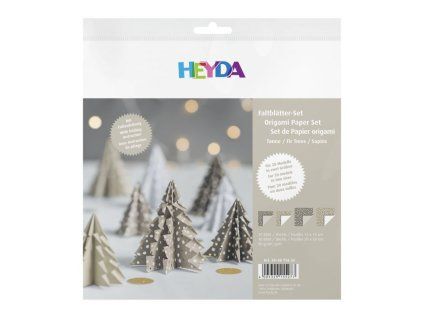 Heyda sada 20 ks origami papírů 15x15 a 20x20 cm, šedá se zlatými a bílými tečkami, 80 g/m2