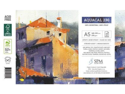Akvarelový blok Aquacal 230 A5, 230 g/m2, 20 listů, Mix Media, český papír