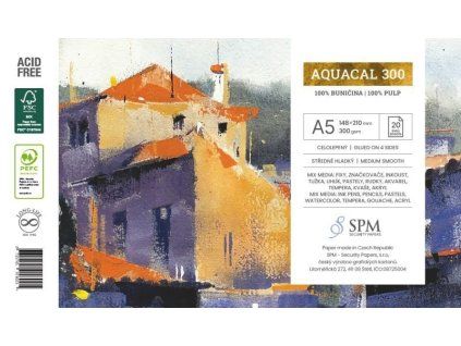 Celolepený akvarelový blok Aquacal 300 A5, 300 g/m2, 20 listů, česká výroba