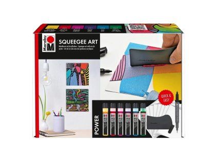 Marabu Acryl Color Squeegee Art Set Power, sada 6 akrylových barev 25 ml a stěrka