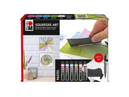Marabu Acryl Color sada pro squeegee techniku Pastel, 6 akrylových barev 25 ml + stěrka