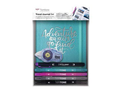 Tombow Travel Journal sada A5, tečkovaný zápisník 128 stran, 4 fixy TwinTone, Mono Edge a Power Tape