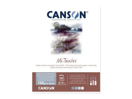 Canson Mi-Teintes lepený blok 24x32 cm, 160 g, 20 listů, šedo-modré tóny, papír na pastel