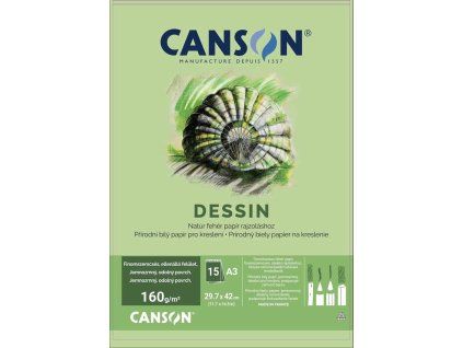 Skicák Canson Dessin A3, 160 g/m2, 15 listů, jemnozrnný bílý papír pro kresbu