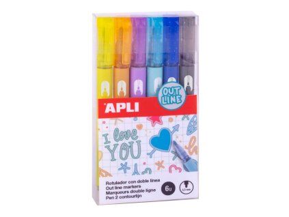 APLI Outline metalické popisovače, sada 6 ks, hrot 5,5 mm, efekt dvojité čáry