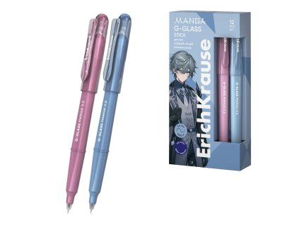Sada gelových per ErichKrause G-GLASS MANGA – 0,5 mm, modrý inkoust, 12 ks
