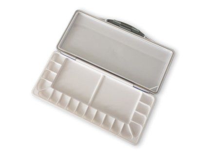 Plastová uzavíratelná paleta na barvy s 20 kalíšky, rozměr 27 x 12 cm, pro akryl a akvarel