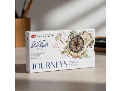 Akvarelová sada White Nights Journeys, 24 pánviček 2,5 ml full pan, Nevskaya Palitra