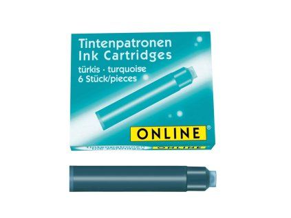 Inkoustové bombičky Online Standard, 6 ks, tyrkysová barva pro plnicí pera se standardním systémem