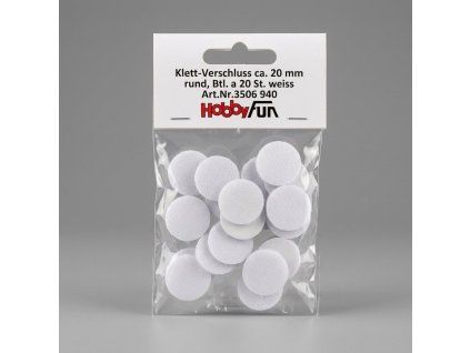 Suchý zip samolepící - kolečka průměr 20 mm - bílý - balení 20 ks