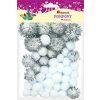 Bambulky pompom Titanum mix bílé a stříbrné barvy, sada 50 ks pro kreativní tvoření