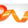 Saténová dekorační stuha AKSA 12 mm x 22 m, oranžová s bílými puntíky