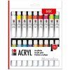 Sada 18 akrylových barev Marabu Acrylic Paints, tuby po 12 ml, základní odstíny