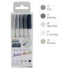 Marvy Artist Brush 1100 GREY, sytá brilantní sada 5 štětcových fixů pro výtvarníky