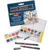 Derwent Line and Wash Paint Set, sada 12 akvarelových kostiček s linery a vodním štětcem