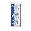 Rýsovací sada Staedtler 557 10 v kovovém boxu, kružítko, pravítka, úhloměr, pryž a ořezávátko