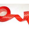 Saténová dekorační stuha AKSA 25 mm x 22 m, červená s bílými puntíky